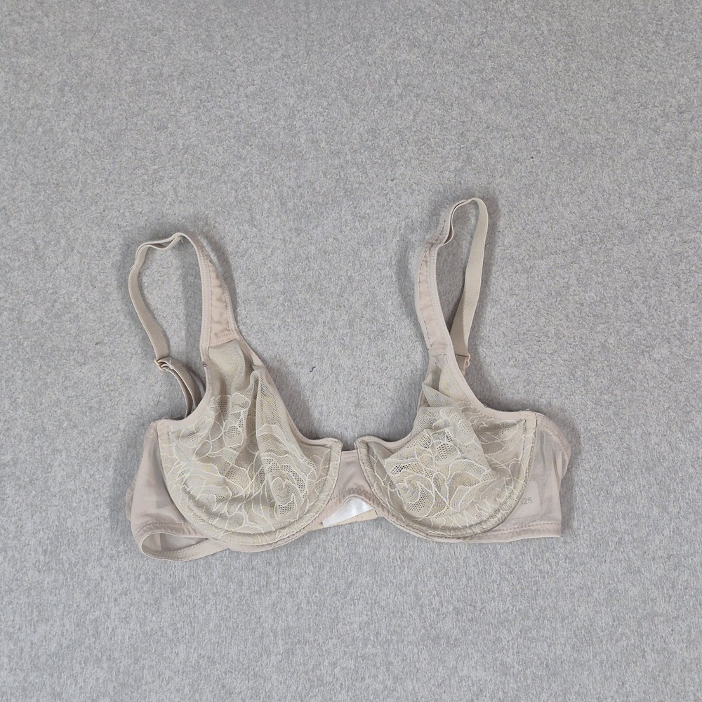 Wacoal Women Bra 36C Beige Floral Adjustable Strap Underwired Lace Mesh